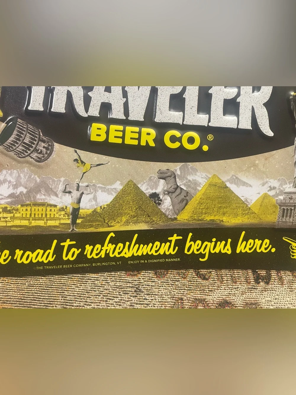 Embossed Metal Shandy Sign Greetings from The Traveler Beer Company Mancave NEW